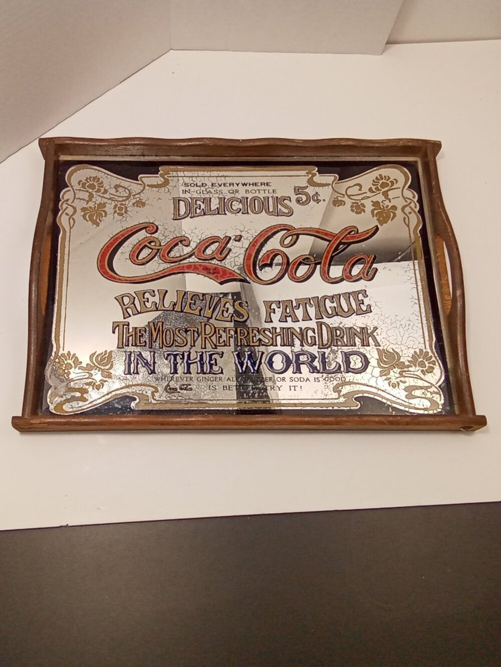 Vintage Coca Cola Mirrored Wooden Serving Tray Sign